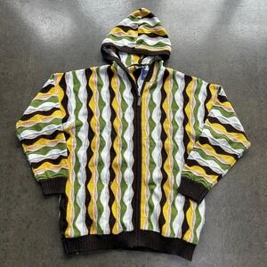 Vintage Bluez Knit Zip Up Sz 3XL Multicolor Wave Stripe Pattern 3D Textured Knit